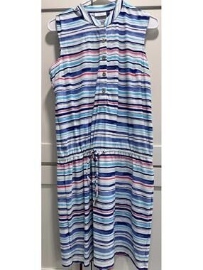 Cabana Life Talbots Beach Dress Cover-Up Size M UPF 50 Breezy Mini Blue Striped